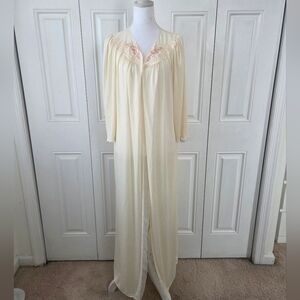 Vintage Shadowline Floral Embroidered Nightgown Cover Size Small